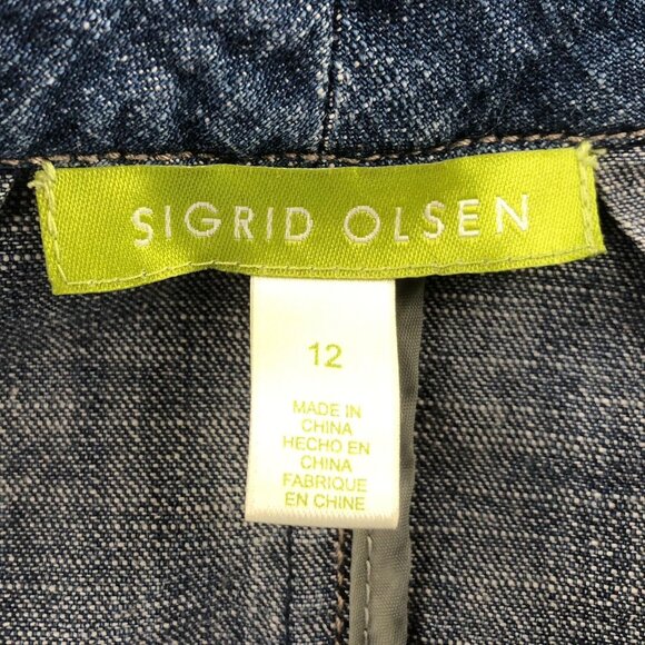 Sigrid Olsen Womens Denim Jean Jacket 12 Embroidered Vintage Button Front Blue - Picture 8 of 14